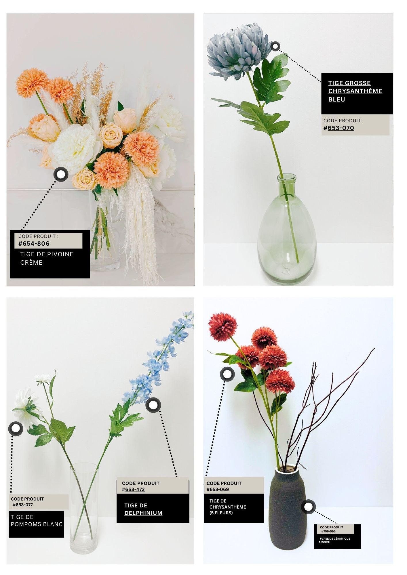 composition de fleurs artificielle dans vases